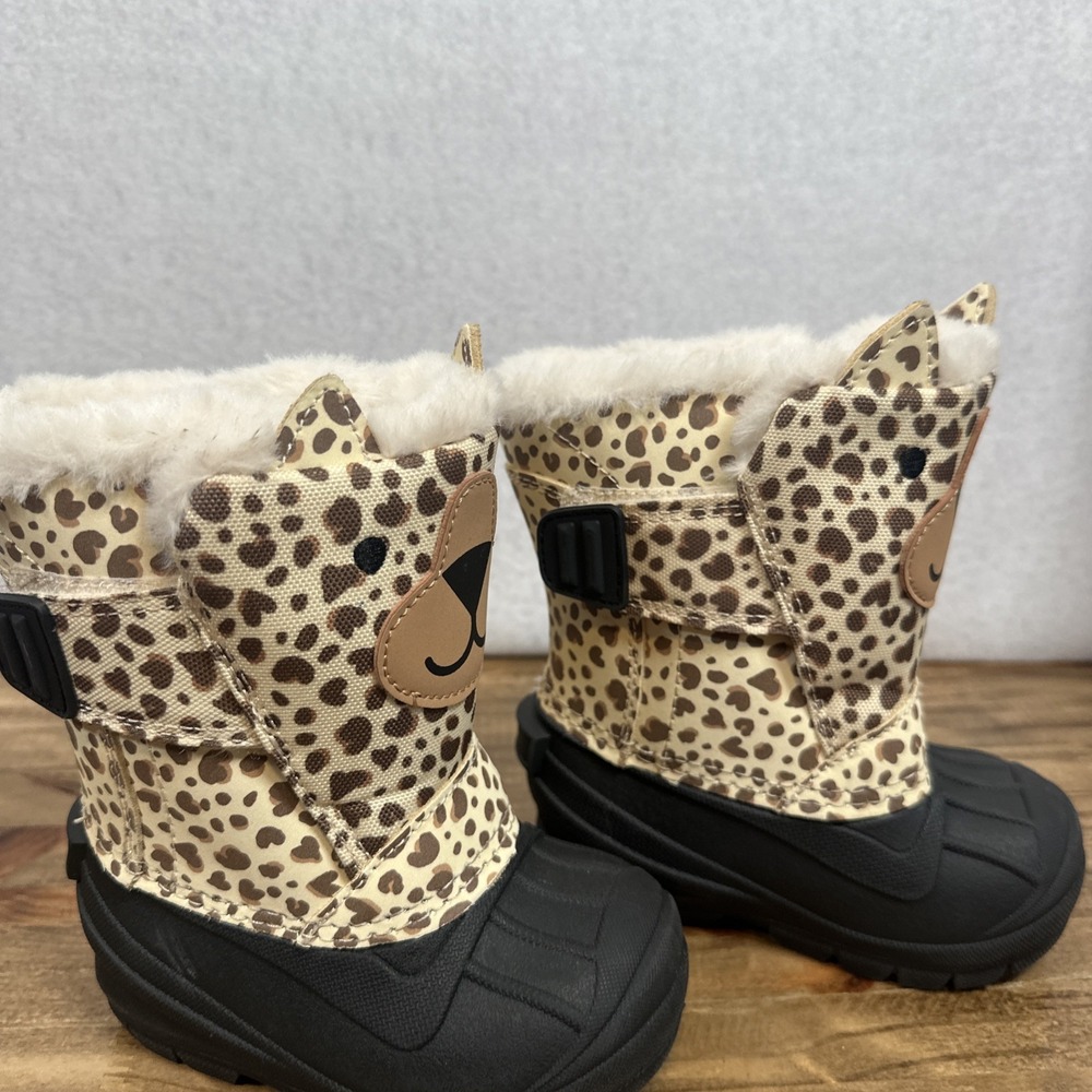 Cat & Jack Waterproof Cheetah Rain/Snow Faux Fur Boots Size 5 Thermolite EcoMade - Picture 3 of 7